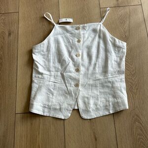 LOFT Linen Button-Front Spaghetti Strap Tank - White